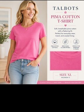 Talbots Womens Pima Cotton Pink Size X Coastal Vacation, Mature, Travel, Casual